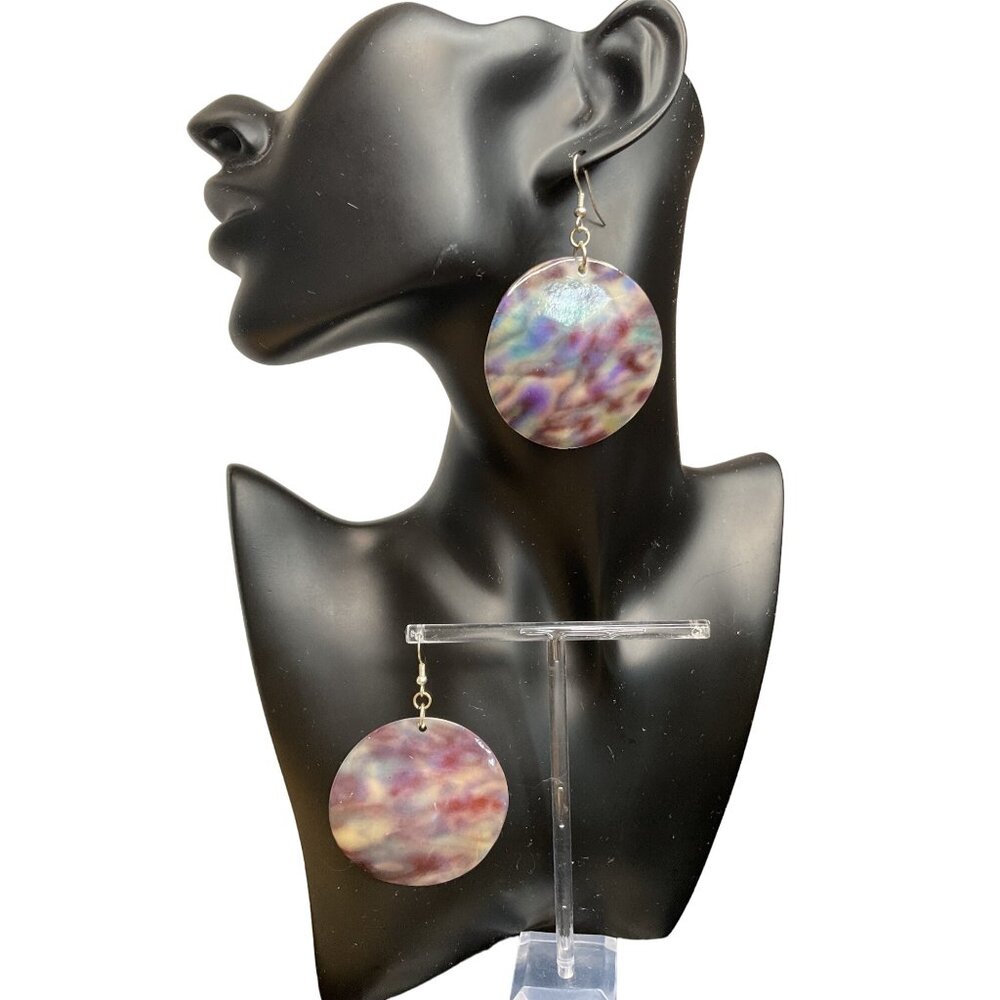 Round Dangle Abalone Ear Wire Hook Earrings